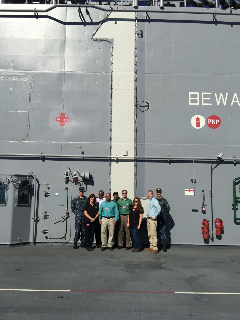 DLA Distribution Norfolk, Va., staff treats OSHA staff to a tour of the USS Wasp (LHD 1) during their recent STAR recertification visit.