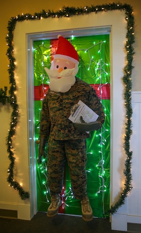 Multiple decorated doors were judged in a contest at Marine Corps Recruit Depot San Diego, Dec. 10. Three judges were chosen to give each door a score based on creativity, visual impact and craftsmanship. The winner of the contest will be announced at the depot Christmas party Dec. 12.