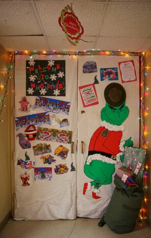 Multiple decorated doors were judged in a contest at Marine Corps Recruit Depot San Diego, Dec. 10. Three judges were chosen to give each door a score based on creativity, visual impact and craftsmanship. The winner of the contest will be announced at the depot Christmas party Dec. 12.