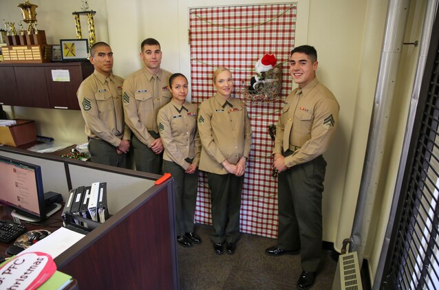 Multiple decorated doors were judged in a contest at Marine Corps Recruit Depot San Diego, Dec. 10. Three judges were chosen to give each door a score based on creativity, visual impact and craftsmanship. The winner of the contest will be announced at the depot Christmas party Dec. 12.