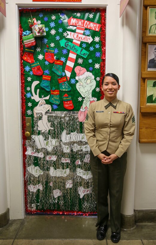 Multiple decorated doors were judged in a contest at Marine Corps Recruit Depot San Diego, Dec. 10. Three judges were chosen to give each door a score based on creativity, visual impact and craftsmanship. The winner of the contest will be announced at the depot Christmas party Dec. 12.