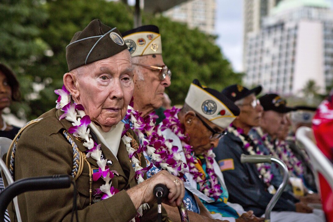World War II veteran Joe Reilly, a survivor of the attacks on Pearl Harbor, attends the opening ceremony of the Pearl Harbor Memorial Parade at Fort DeRussy Park in Honolulu, Dec. 7, 2015. U.S. Marine Corps photo by Lance Cpl. Miguel Rosales