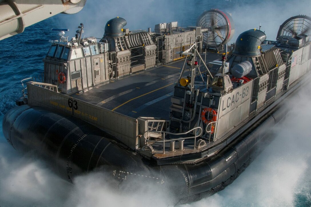 CAMP PENDLETON, Calif. (Dec. 5, 2015) - A landing craft air cushion (LCAC) vehicle prepare to enter the well deck of amphibious transport dock ship USS Somerset (LPD 25), during a well deck on load operation of as part of Exercise Steel Knight 2016. Steel Knight is a 1st Marine Division led exercise which enables the Navy-Marine team to operate in a realistic combined-arms environment to develop skill sets necessary to operate as a fully capable Marine Air Ground Task Force. (U.S. Navy photo by Mass Communication Specialist 1st Class Vladimir Ramos/Released)