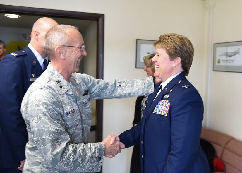 The 124th Mission Support Group Commander, Col. Stephanie Sheppard is promoted at a ceremony at Gowen Field, Boise, Idaho on Dec. 4, 2015. (U.S. Air National Guard photo by Tech. Sgt. Sarah Pokorney/RELEASED)