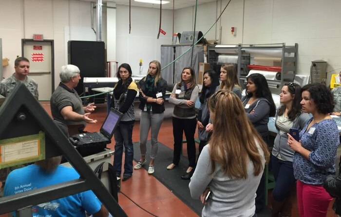 During the Spouses Tour, hosted by Col. John Lamontagne, 437th AW commander, on Dec. 3, 2015, at JB Charleston, S.C., the group received a briefing from John Young in the 437th MXG Aircraft Structural Maintenance Shop.  The purpose of the tour was to give spouses a broader perspective of the joint base mission and to say, “Thank you,” for the support they provide to their families every day.