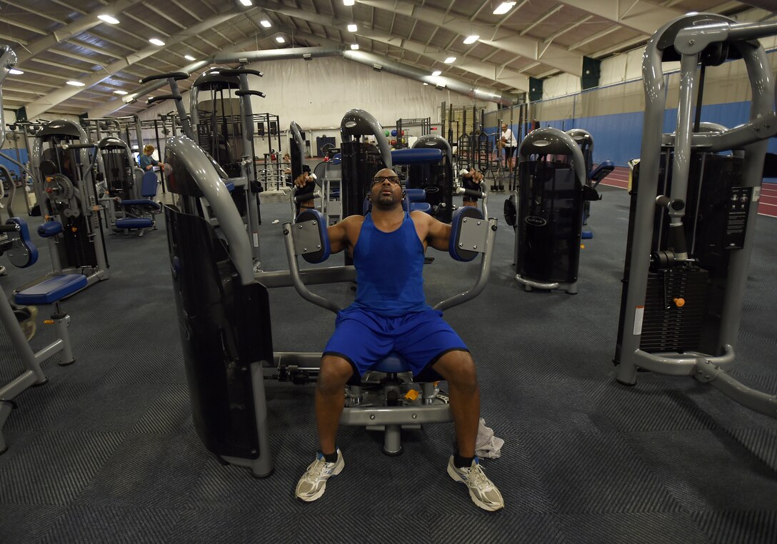 U.S. Army Cpl. Sean Gladden, Joint Base Andrews West Fitness Center patron, works out in the tactical fitness center at JBA, Md., Dec. 11, 2015. More than $1 million in equipment upgrades. (U.S. Air Force photo/ Senior Airman Nesha Humes)