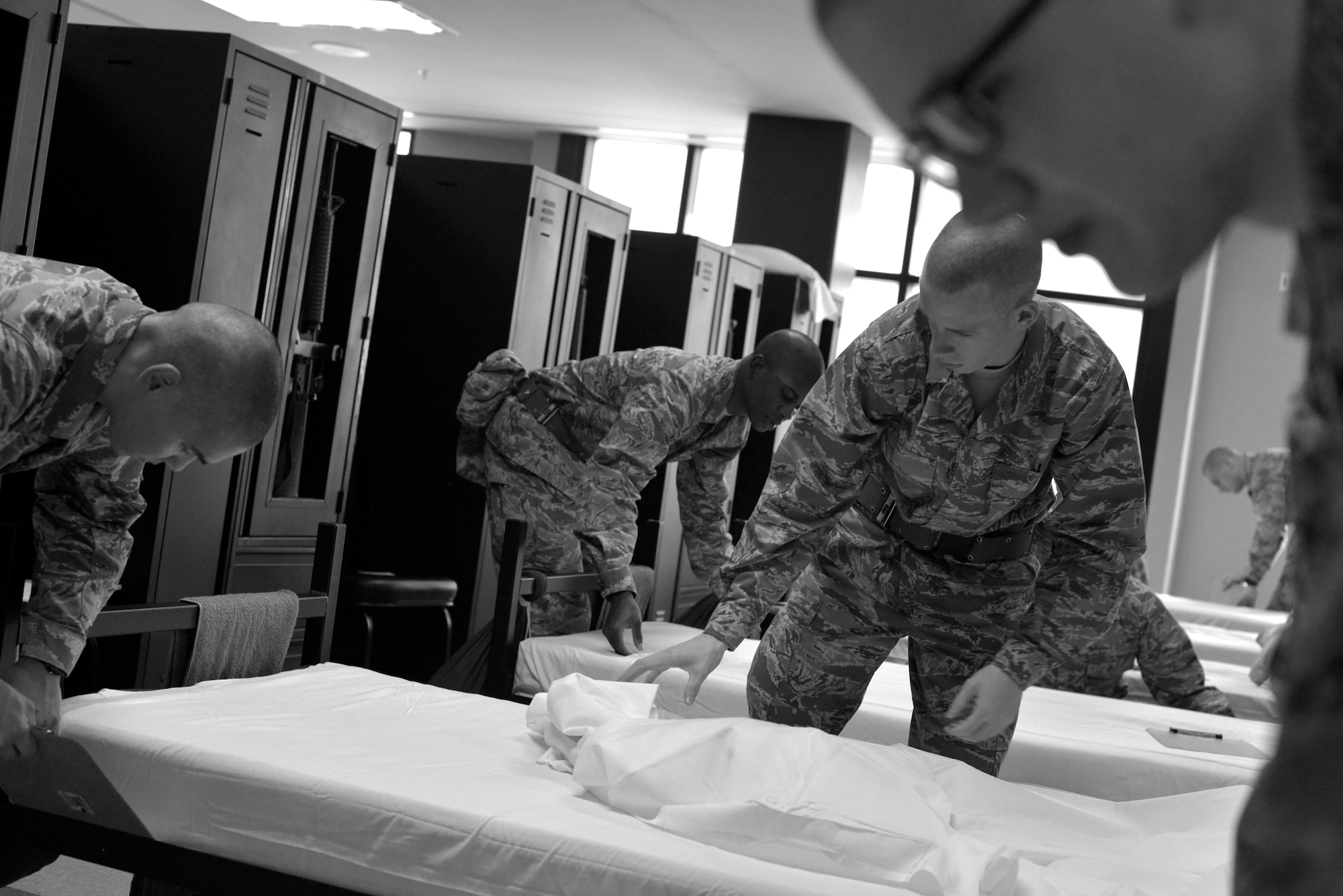 Air Force Basic Military Training (BMT) is a life-changing program that includes Air Force core values, military discipline, physical fitness, drill and ceremonies, and a comprehensive range of subjects relating to Air Force life. The training, conducted at Joint Base San Antonio-Lackland, Texas, ensures an orderly transition from civilian to military life. (U.S. Air Force photo/Staff Sgt. Christopher Griffin)