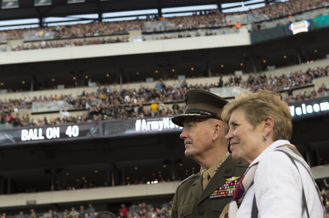 Marine Corps Gen. Joseph F. Dunford Jr., chairman of the Joint Chiefs of Staff, and his wife, Ellyn, attend the 116th Army-Navy football game in Philadelphia, Dec. 12, 2015. Navy beat Army for the 14th consecutive year, 21-17 DoD Photo by Navy Petty Officer 2nd Class Dominique A. Pineiro