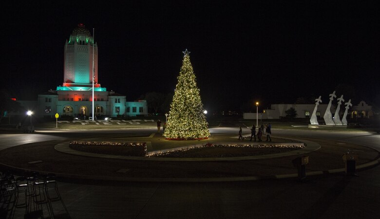 Along with Santa Claus, the highlight of the Joint Base San Antonio-Randolph tree lighting ceremony was the beautiful 36-foot tree located in Randolph’s Washington Circle.  The tree lighting event was held at 6 p.m. Dec. 3 with music provided by the Randolph High School Band and the Randolph Elementary School Choir.  Photos with Santa were taken afterwards in the Taj, Bldg. 100.