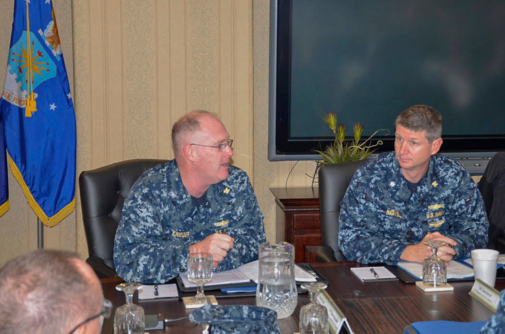 Navy Capt. Michael Krieger, the outgoing Joint Team Lead, thanks everyone for their support during his tour of duty. 