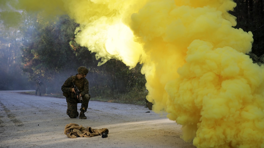 A Marine with 2nd Air Naval Gunfire Liaison Company, II Marine Headquarters Group, checks on his team members during a casualty evacuation drill at Marine Corps Base Camp Lejeune, N.C., during a Security Assistance Liaison Team training exercise to improve their ability to work with coalition forces, Dec. 10, 2015. The Security Assistance Liaison Team will support Operation Resolute Support in Afghanistan under the authority of United Nations Security Council Resolution 2189.  