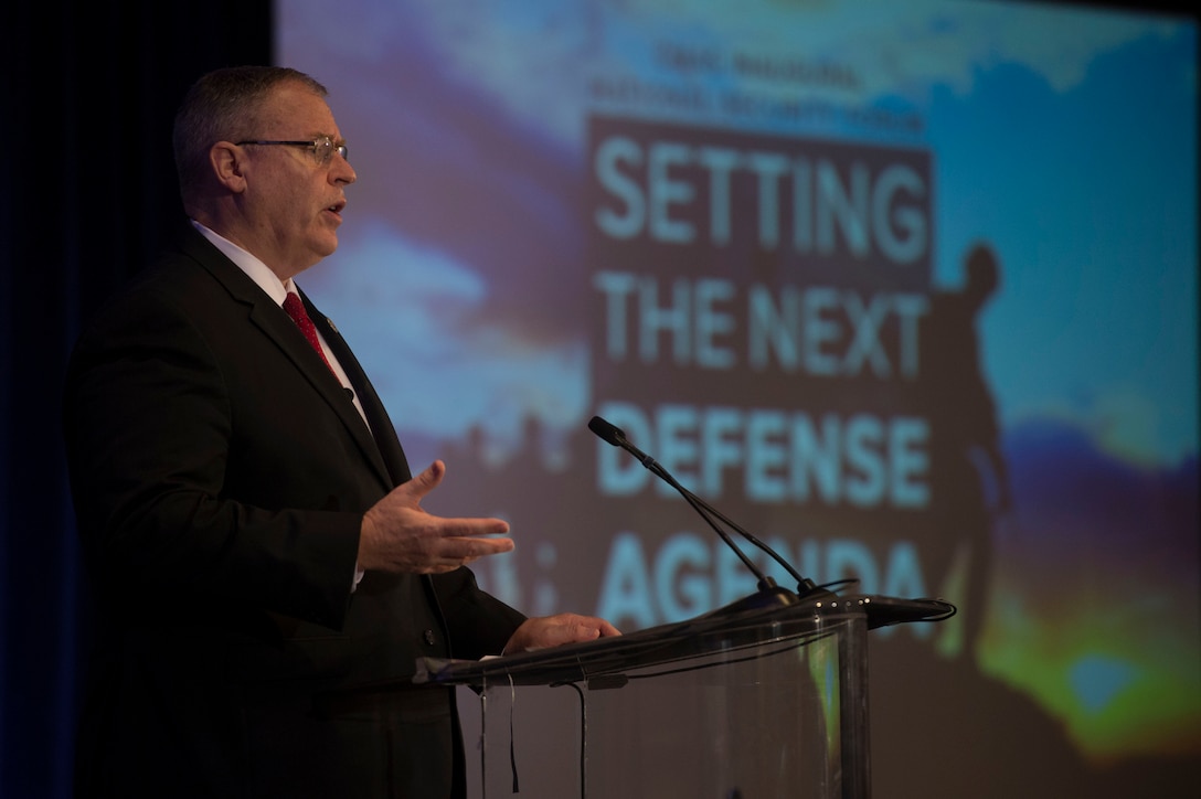 Deputy Defense Secretary Bob Work speaks at the Center for a New American Security in Washington, D.C., Dec. 14, 2015. DoD photo by Petty Officer 1st Class Tim D. Godbee