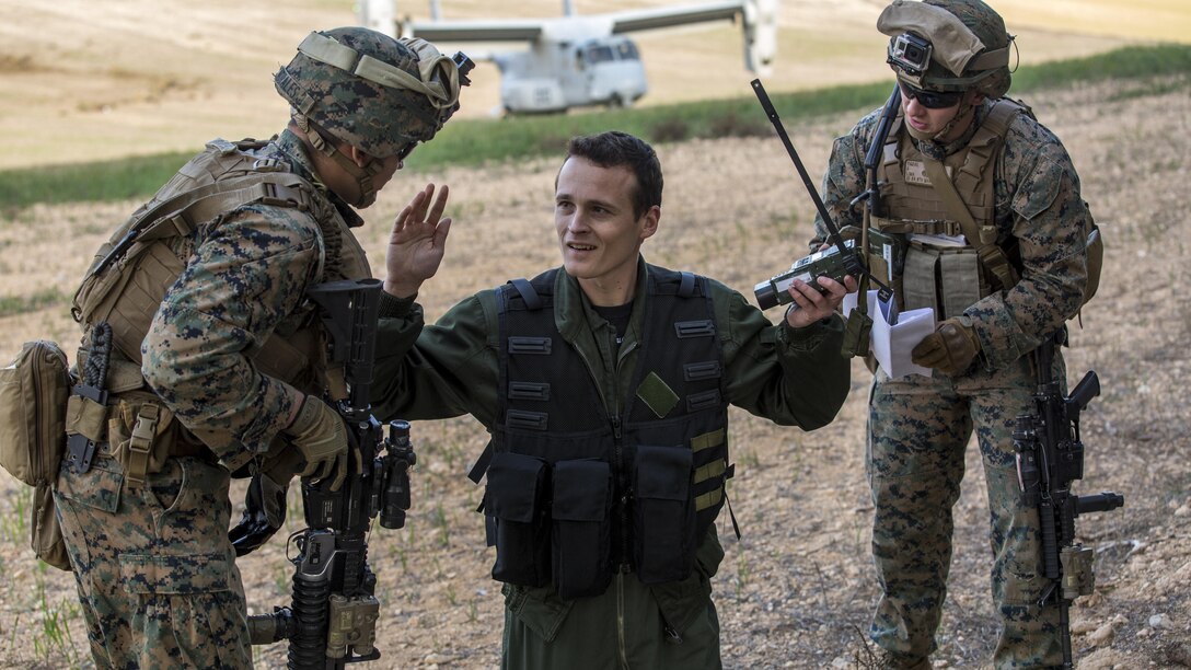 U.S. Marines with Special-Purpose Marine Air-Ground Task Force Crisis Response-Africa recover a simulated downed French pilot during a Tactical Recovery of Aircraft and Personnel exercise, Dec. 7, 2015, near Albacete, Spain. TRAP missions are one of the primary capabilities of SPMAGTF-CR-AF. 