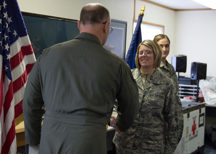 Master Sgt. Mindi Anderson is recognized as the SNCO Organizational Management Excellence award for the 2015 Air National Guard Medical Service Annual Awards program at Gowen Field, Boise, Idaho on Dec. 5, 2015. This program exists to recognize Airmen whose outstanding actions improve the delivery of health care and contribute to expeditionary medical operations for our Air Force Personnel worldwide. 