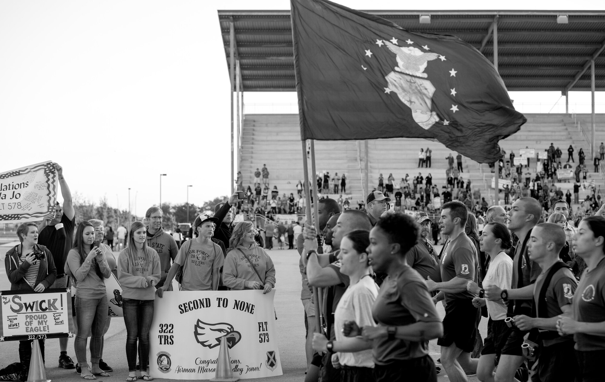 Air Force Basic Military Training (BMT) is a life-changing program that includes Air Force core values, military discipline, physical fitness, drill and ceremonies, and a comprehensive range of subjects relating to Air Force life. The training, conducted at Joint Base San Antonio-Lackland, Texas, ensures an orderly transition from civilian to military life. (U.S. Air Force photo/Staff Sgt. Christopher Griffin)

