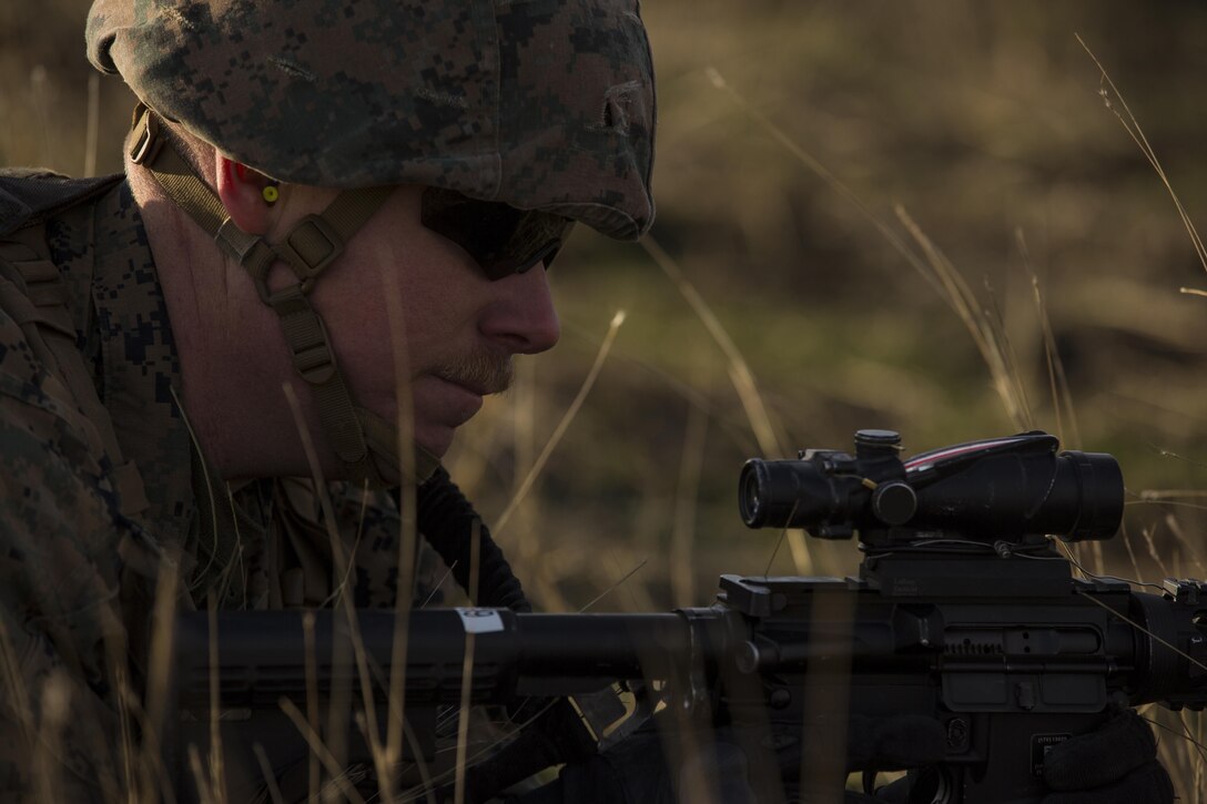 U.S. Marines with Combined Arms Company, Black Sea Rotational Force, conduct field training with Romanian and Moldovan armed forces during Platinum Lynx 16-2 at Smardan Training Area, Romania, Dec. 9, 2015. Exercise Platinum Lynx 16-2 is a NATO-led multinational exercise designed to strengthen combat readiness, increase improve collective capabilities, and maintain proven relationships with allied and partner nations. (U.S. Marine Corps photo by Lance Cpl. Melanye E. Martinez/Released)