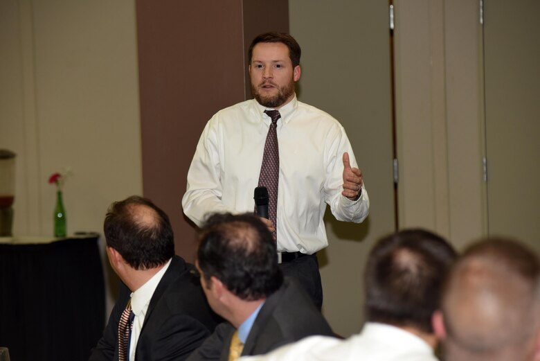 Myles Barton, realty specialist with the U.S. Army Corps of Engineers Nashville District Real Estate Division, shares how the one-year leadership course benefitted him during the Leadership Development Program graduation Dec. 9, 2015 at the Scarritt Bennett Center in Nashville, Tenn.