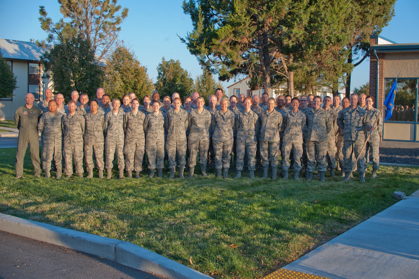 The 124th Medical Group poses for a group photo in front of the clinic Oct. 4, 2015 at Gowen Field, Boise, Idaho.