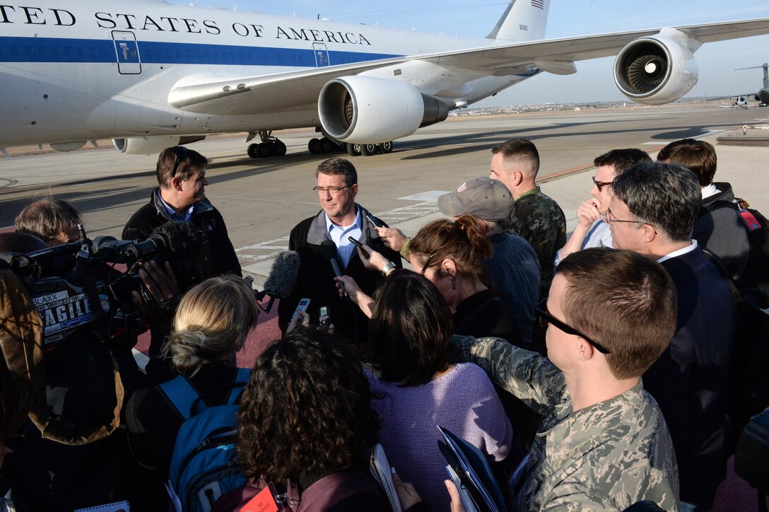 U.S. Defense Secretary Ash Carter speaks to reporters on Incirlik Air Base, Turkey, Dec. 15, 2015. DoD photo by Army Sgt. 1st Class Clydell Kinchen