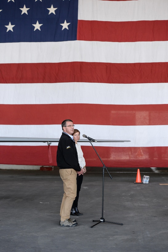 U.S. Defense Secretary Ash Carter and his wife, Stephanie, meet with coalition troops on Incirlik Air Base, Turkey, Dec. 15, 2015. DoD photo by Army Sgt. 1st Class Clydell Kinchen