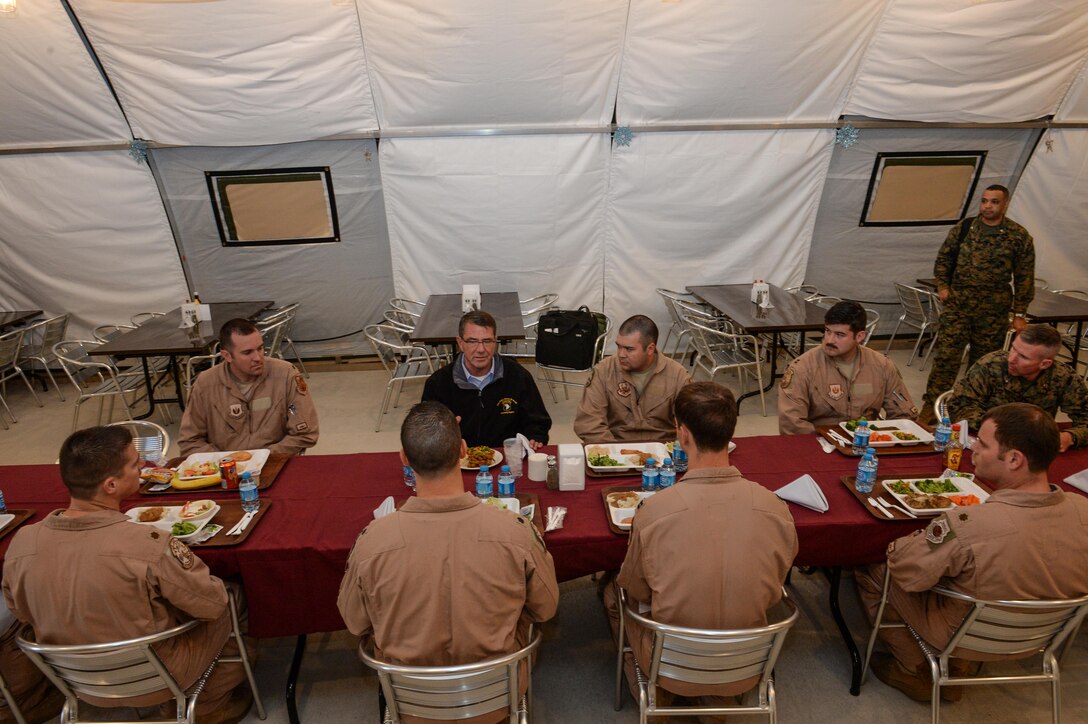 U.S. Defense Secretary Ash Carter has lunch with troops on Incirlik Air Base, Turkey, Dec. 15, 2015. DoD photo by Army Sgt. 1st Class Clydell Kinchen