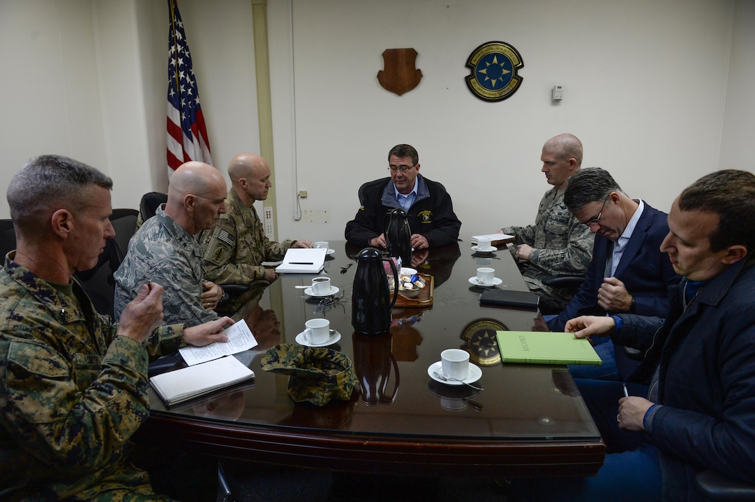 U.S. Defense Secretary Ash Carter meets with U.S. military leaders on Incirlik Air Base, Turkey, Dec. 15, 2015. DoD photo by Army Sgt. 1st Class Clydell Kinchen