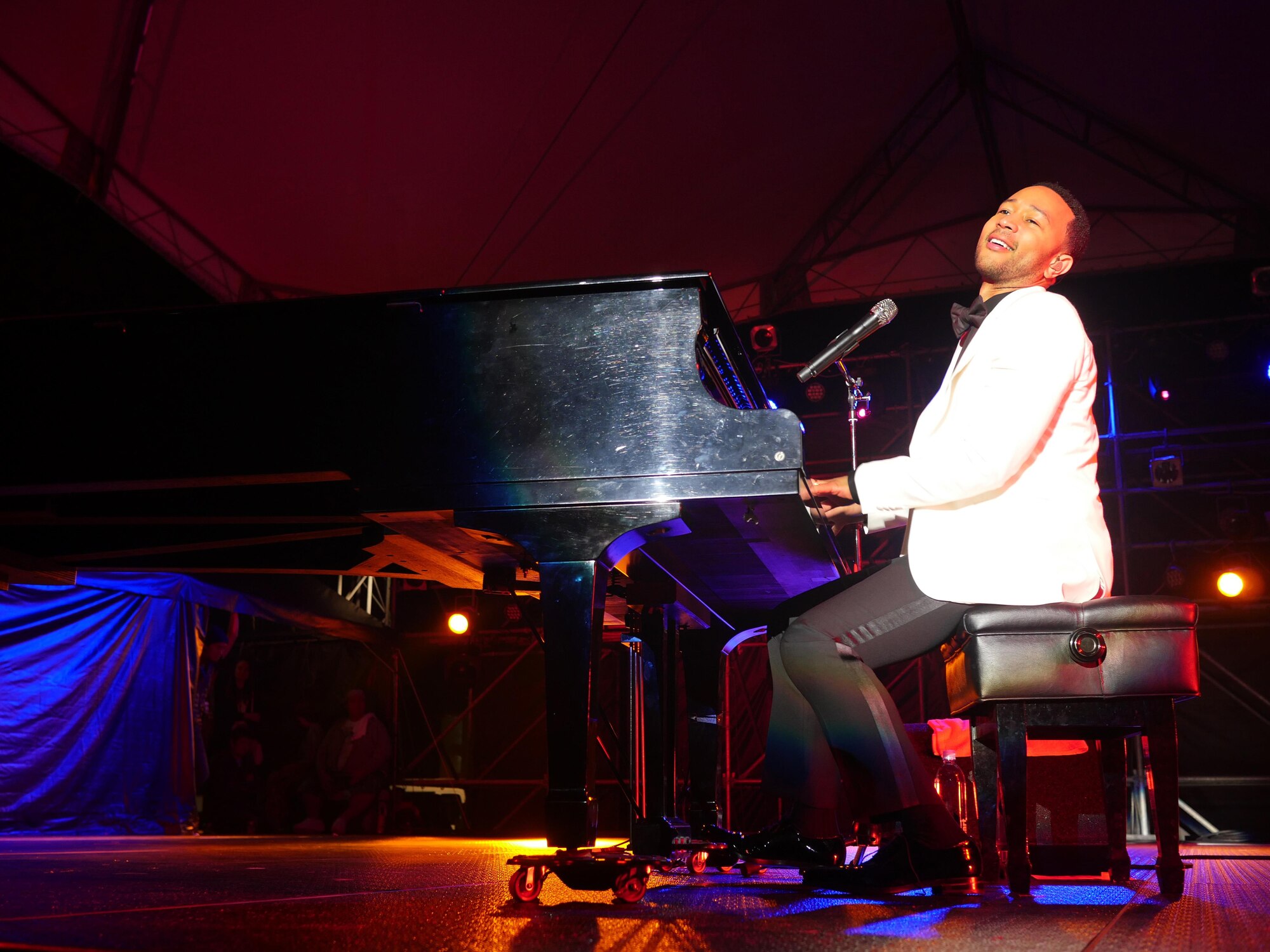 American singer-performer John Legend performs Dec. 12, 2015 during Tinsel Town at Kadena Air Base, Japan. Tinsel Town is Kadena's annual holiday celebration offering meet-and-greets with Santa and Mrs. Claus, games, food and free entertainment. (U.S. Air Force photo by Senior Airman Omari Bernard)