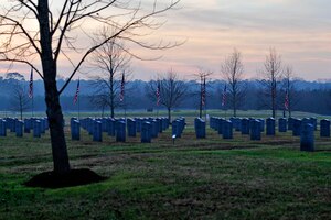 Volunteers from the Hampton Roads area participated in the annual wreath laying ceremony at the Albert G. Horton, Jr., Memorial Veterans Cemetery in Suffolk, Va., Dec. 12, 2015. The Horton Wreath Society provides approximately 7,000 wreaths every year for the ceremony. (U.S. Air Force photo by Senior Airman Breonna Veal)