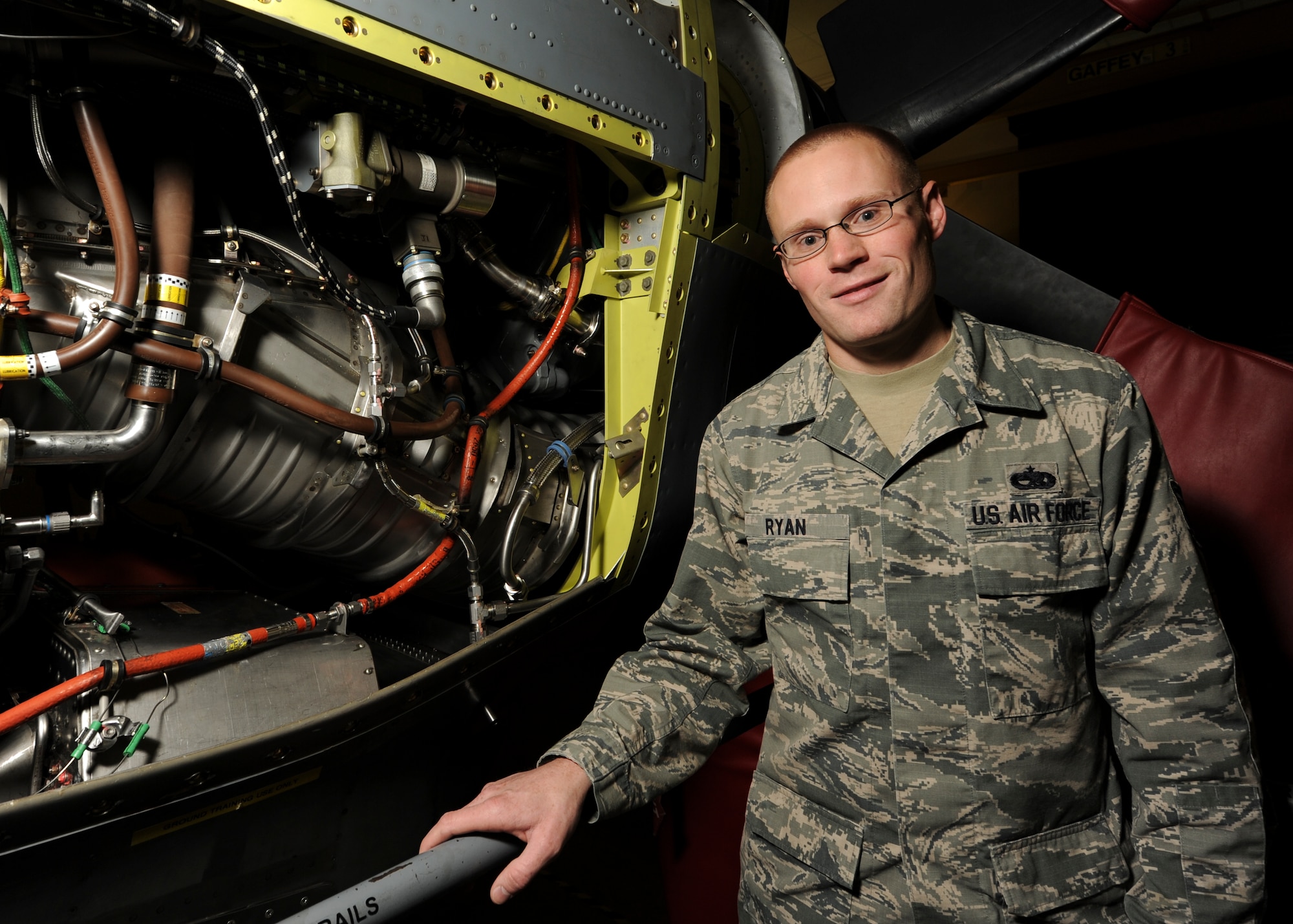 U.S. Air Force Staff Sgt. Roland Ryan, a 373rd Training Squadron Aerospace Propulsion Technical Training Instructor, has taught more than 15 classes and has helped graduate more than 80 active duty, Guard, Reserve, and international military students. Ryan is a native of Truxton, NY, native and is the president of the Airmen Against Drunk Driving program on base. (U.S. Air Force photo by Airman 1st Class Mercedes Muro) 

