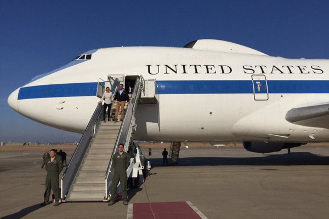 U.S. Defense Secretary Ash Carter and his wife, Stephanie, arrive on Incirlik Air Base, Turkey, to meet with troops and families as part of weeklong trip to Middle East. DoD photo