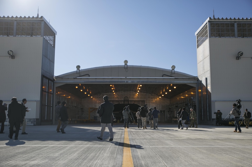 Marine Aviation Logistics Squadron 12 opened a hush house at Marine Corps Air Station Iwakuni, Japan, to local press from the Yamaguchi area as an opportunity to show what the station is doing to mitigate noise in the local area, Dec. 14, 2015. These facilities are used to reduce noise in the local area when testing aircraft engines. Building and using facilities like these help strengthen the bond between the air station and the local community by showing that the station listens to the needs of the community and are doing their best to accommodate local citizens.