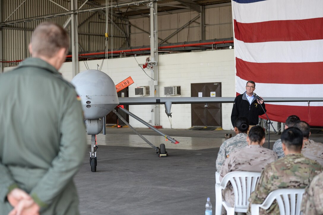 U.S. Defense Secretary Ash Carter answers questions from troops on Incirlik Air Base, Turkey, Dec.15, 2015. The secretary spoke about the push to accelerate the campaign against the Islamic State of Iraq and the Levant during what was his first stop in a weeklong trip to the Middle East. DoD photo by U.S. Army Sgt. 1st Class Clydell Kinchen