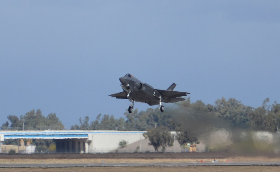 Norwegian Maj. Morten Hanche, 62nd Fighter Squadron F-35 student pilot, makes a historic takeoff Dec. 14, 2015, at Luke Air Force Base. This was the first time a Norwegian F-35 was launched under the helm of a Norwegian pilot. (U.S. Air Force photo by Airman 1st Class Ridge Shan)