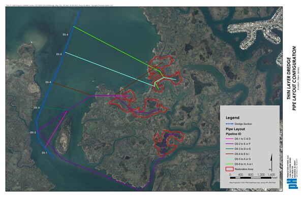 The U.S. Army Corps of Engineers, in partnership with the state of New Jersey and several non-profit organizations, is dredging shoals from the federal channel of the New Jersey Intracoastal Waterway and using the material to restore degraded marsh owned by the state. Work began near Avalon, NJ in November of 2015 and is expect to be completed by February of 2016. 