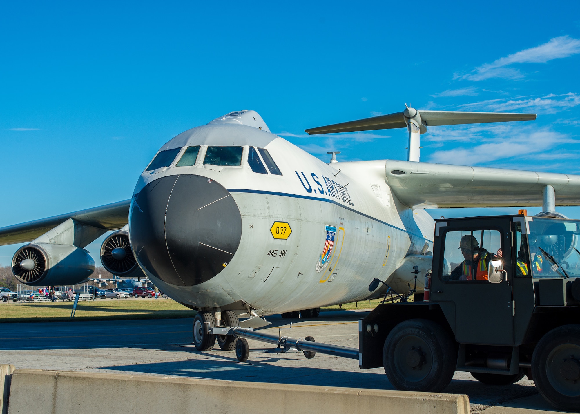 Restoration staff move the Lockheed C-141C Hanoi Taxi into the new fourth building at the National Museum of the U.S. Air Force on Dec. 16, 2015. (U.S. Air Force photo by Jim Copes)