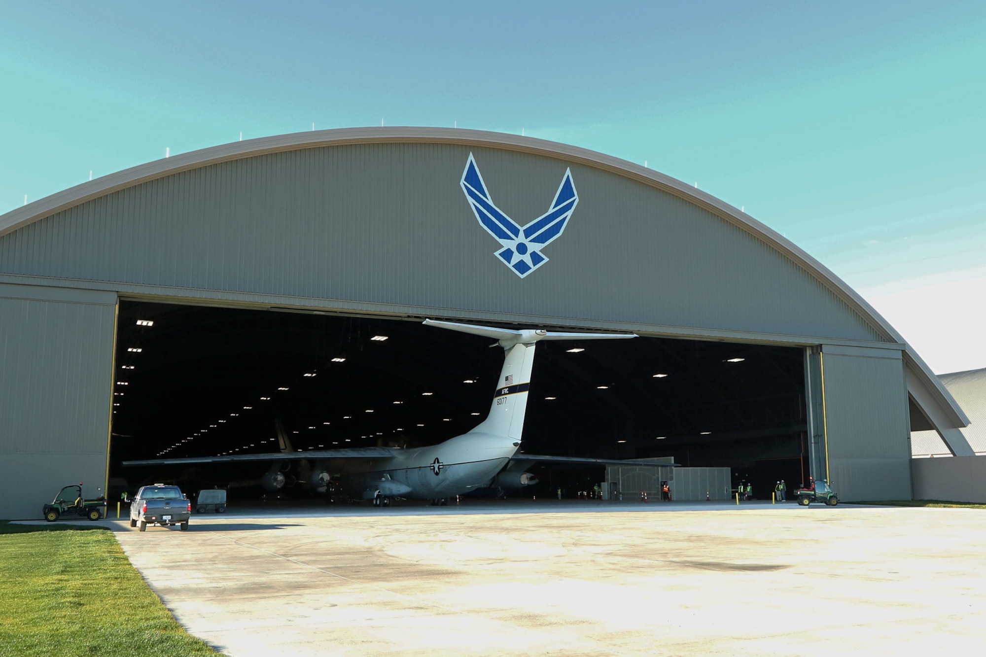 Restoration staff move the Lockheed C-141C Hanoi Taxi into the new fourth building at the National Museum of the U.S. Air Force on Dec. 16, 2015. (U.S. Air Force photo by Don Popp)