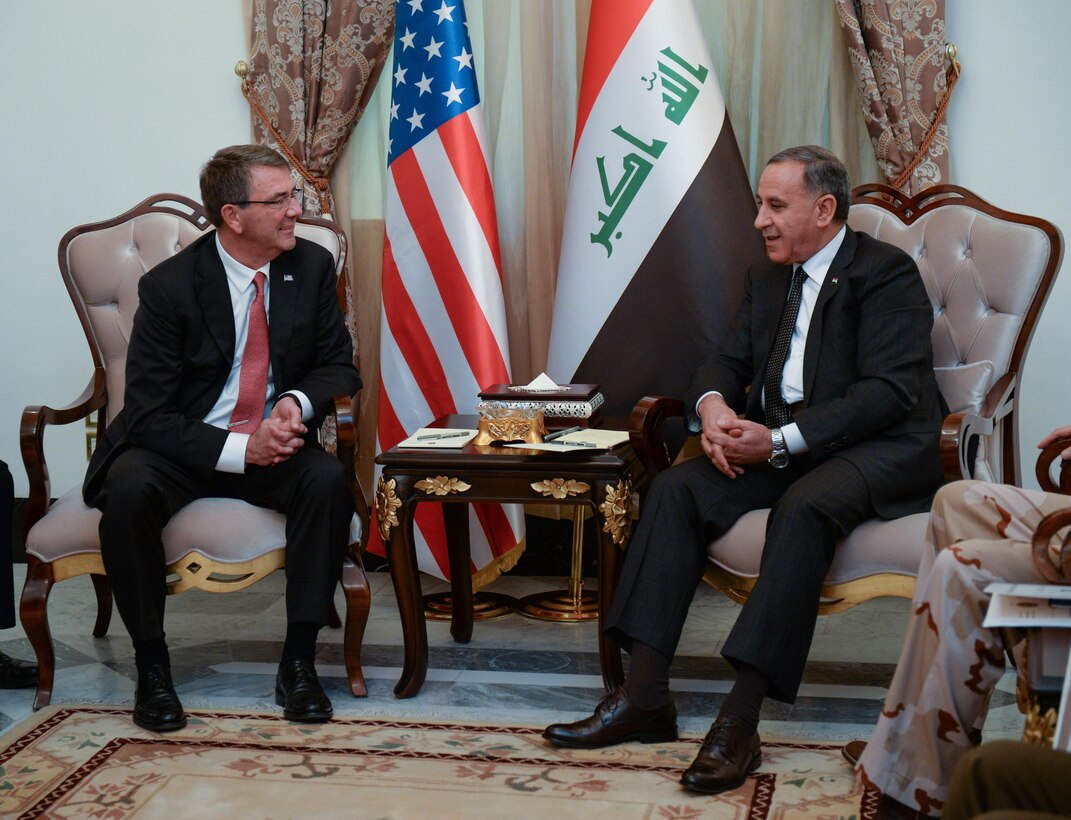 U.S. Defense Secretary Ash Carter meets with Iraqi Defense Minister Khaled al-Obaidi in Baghdad, Dec. 16, 2015. DoD photo by Army Sgt. 1st Class Clydell Kinchen