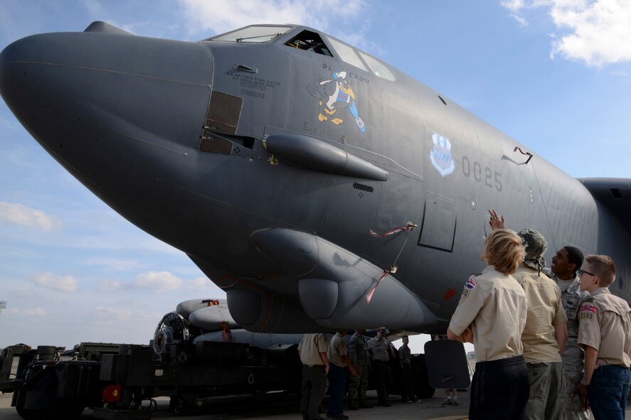 Senior Airman Kevin McGee, 2nd Maintenance Squadron crew chief, briefs Boy Scout 2150 troops during Warrior Huddle at Barksdale Air Force Base, La., Dec. 11, 2015. The day long base tour provided the scouts with the opportunity to learn about various career fields and understand the mission and programs of the 2nd Bomb Wing. (U.S. Air Force photo/Senior Airman Jannelle Dickey)