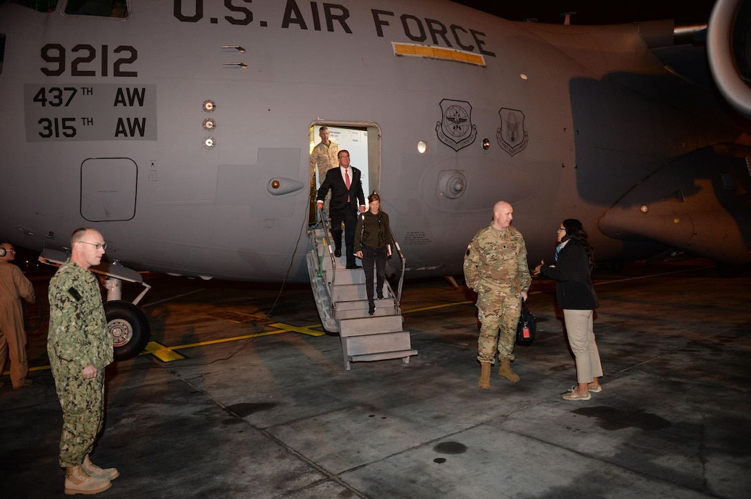 U.S. Defense Secretary Ash Carter and his wife, Stephanie, arrive in Bahrain, Dec. 16, 2015. Carter is on a weeklong trip to the Middle East. (DoD photo by Army Sgt. 1st Class Clydell Kinchen