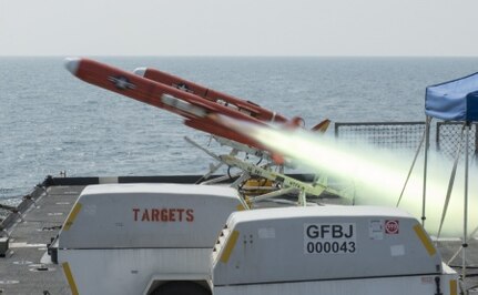 150830-N-SU278-092 GULF OF THAILAND (Aug. 30, 2015) – A BQM-74E target drone launches from the flight deck of the amphibious dock landing ship USS Germantown (LSD 42) during Cooperation Afloat Readiness and Training (CARAT) Thailand 2015. In its 21st year, CARAT is an annual, bilateral exercise series with the U.S. Navy, U.S. Marine Corps and the armed forces of nine partner nations including Bangladesh, Brunei, Cambodia, Indonesia, Malaysia, the Philippines, Singapore, Thailand and Timor-Leste. (U.S. Navy photo by Mass Communication Specialist 2nd Class Will Gaskill/Released)