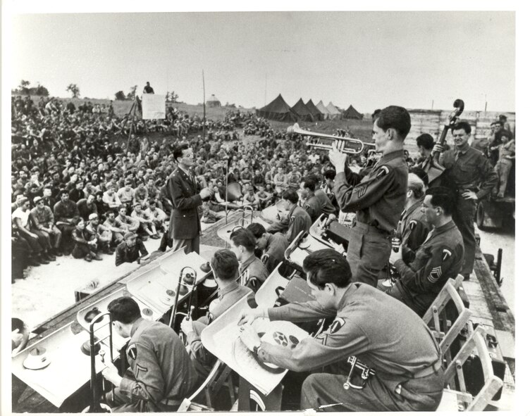 Glenn Miller Band performing for soldiers in England, 1943.