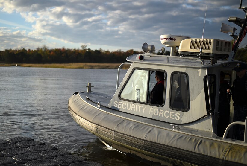 A 628th Security Forces Squadron patrol boat is dockside on Dec. 9, 2015, at the harbor patrol dock on Joint Base Charleston – Weapons Station, S.C. JB Charleston’s port operations has recently implemented a new training program to effectively cut down on spending and improve resourcefulness. The training consisted of putting Sailors through a series of classes. The week following their classes, the new trainers were put to the test instructing newer Sailors on the information they just learned. (U.S. Air Force photo/Senior Airman Clayton Cupit)