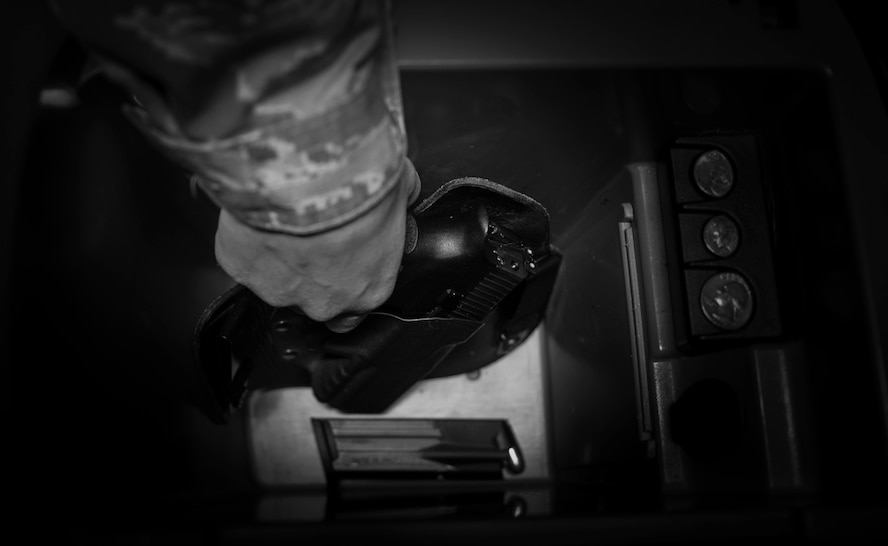 Changes to the Dyess Force Protection Plan, now permits individuals that possess a current and valid Texas Concealed Handgun License or a reciprocating state concealed carry license to transport and secure privately-owned handguns in privately-owned vehicles within legal boundaries of Dyess Air Force Base, Texas. Individuals wishing to transport a handgun must also have a valid Department of Defense identification card or Common Access Card and also hold one of the following statues: active duty personnel, Reserve personnel, National Guard personnel, retired military personnel, dependents of active duty personnel or Department of Defense civilians.  However, private contractors, visitors or holders of special/one-time passes are not allowed to bring their handguns into the legal boundary of Dyess AFB at any time.
 (U.S. Air Force photo by Tech. Sgt. Richard Ebensberger/Released)