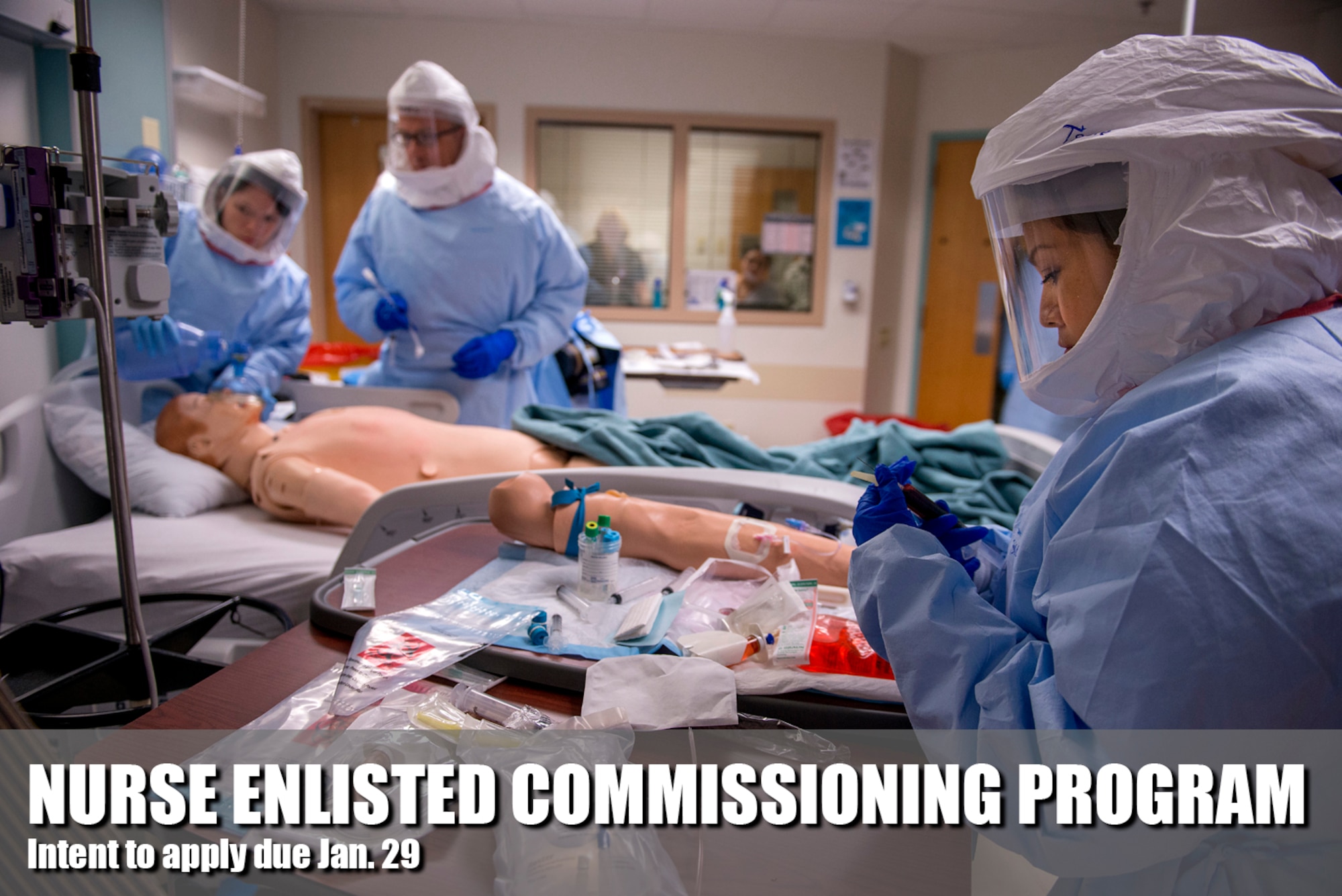 U.S. Air Force Capt. Tanya Tsosie draws blood from a simulated Ebola patient during a week-long training course at the San Antonio Military Medical Center, Texas. Tsosie is a nurse assigned to a 30-member medical response team designed to support civilian medical professionals in the event of an Ebola outbreak in the United States. (U.S. Air Force photo/Master Sgt. Jeffrey Allen)