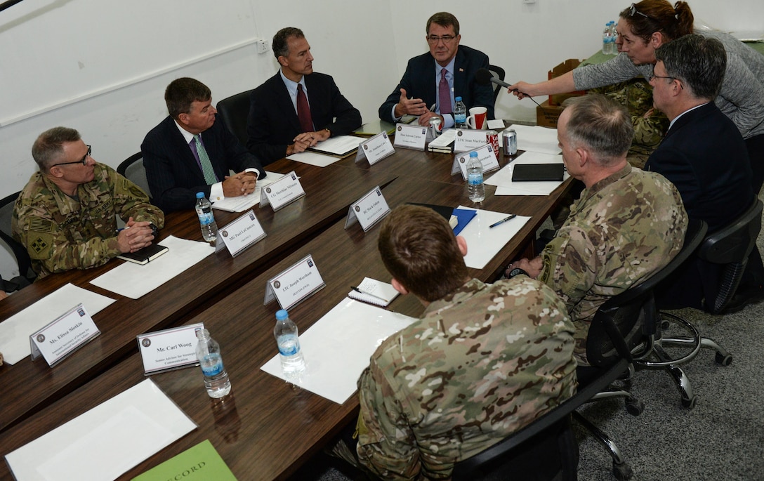 U.S. Defense Secretary Ash Carter meets with military leaders to discuss matters of interest in Irbil, Iraq, Dec. 17, 2015. DoD photo by Army Sgt. 1st Class Clydell Kinchen