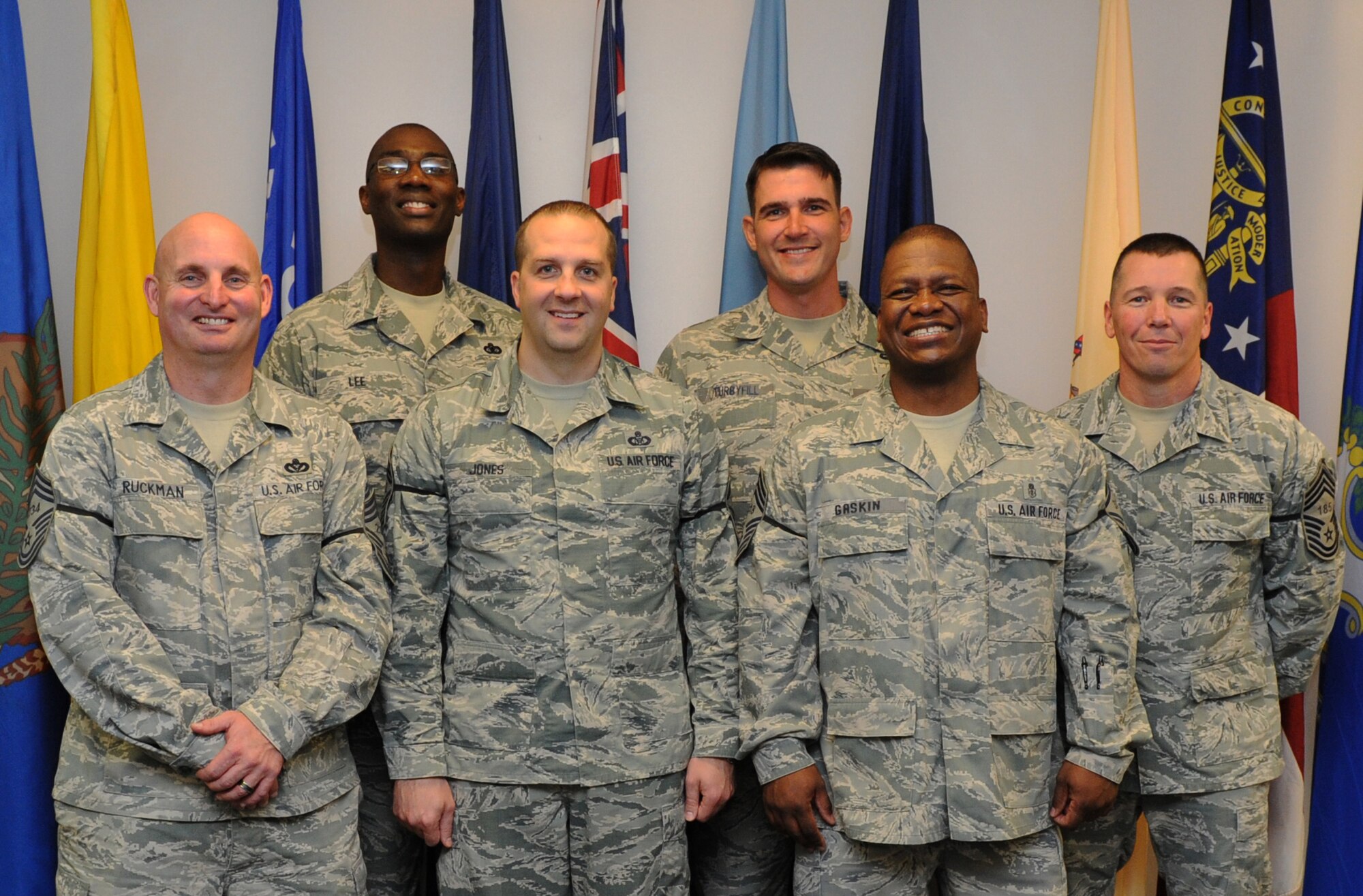 Keesler congratulates six senior master sergeants for their selection to the rank of chief master sergeant Dec. 17, 2015, Keesler Air Force Base, Miss. Keesler leadership and chief master sergeants traveled to the selectees’ offices to congratulate them. (U.S. Air Force photo by Kemberly Groue)