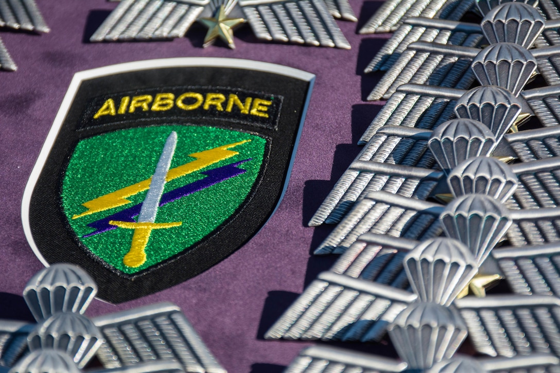 Dutch jump wings are set to be presented to paratroopers who performed airborne operations with German jumpmasters during Operation Toy Drop at Luzon drop zone on Fort Bragg, N.C., Dec. 8, 2015. U.S. Army photo by Pfc. Darion Gibson