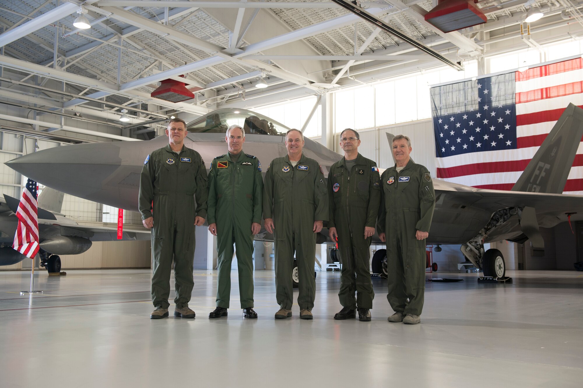 From left, U.S. Air Force Gen. Frank Gorenc, commander of U.S. Air Forces in Europe (USAFE), British Royal Air Force Chief of the Air Staff, Air Chief Marshall Sir Andrew Pulford, Chief of Staff of the U.S. Air Force Gen. Mark A. Welsh III, French air force Deputy Chief of the Air Staff Gen. Antoine Creux, and U.S. Air Force Gen. Hawk Carlisle, commander of Air Combat Command, pose for a photo during the Trilateral Exercise at Langley Air Force Base, Va., Dec. 15, 2015.  The exercise, which aims to give coalition forces an opportunity to hone skills during simulated adversarial scenarios, kicked off Dec. 2, 2015 and is scheduled to conclude Dec. 18, 2015. (U.S. Air Force photo by Tech. Sgt. Katie Gar Ward)