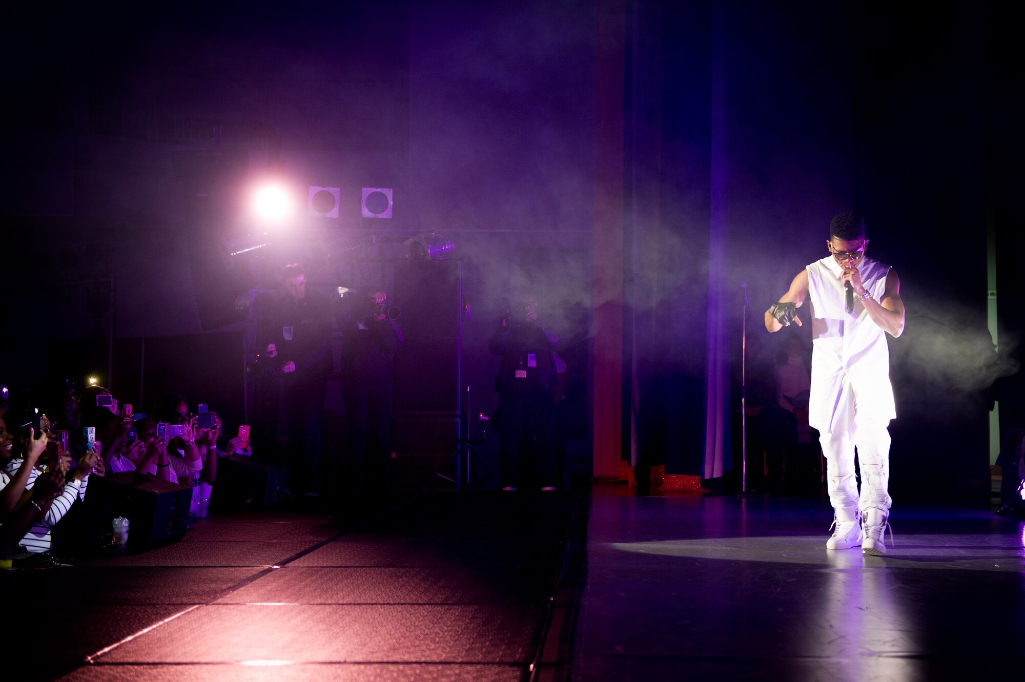Bryshere Y. Gray, known for his role as Hakeem Lyon on the television series Empire, performs at Yokota Air Base, Japan, Dec. 15, 2015. As part of the United Service Organizations Empire tour, cast members participated in meet and greets, spoke with Yokota High School youth and hosted and performed a family-friendly White Party. (U.S. Air Force photo by Airman 1st Class Delano Scott/Released)