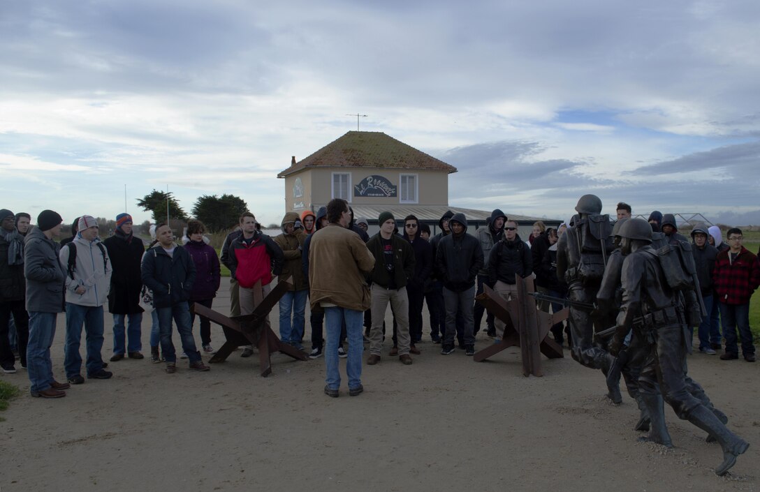 U.S. Marine noncommissioned officers of U.S. Marine Corps Forces Europe and Africa visited Omaha Beach, in Normandy, France, Dec. 11-13, a site of the historic amphibious Allied landings during World War II, also known as D-Day. The Marine NCOs are the backbone of service component operations for U.S. European Command that supports numerous NATO-led operations and exercises in Europe that enables the Alliance to continue their proven, enduring partnerships. 